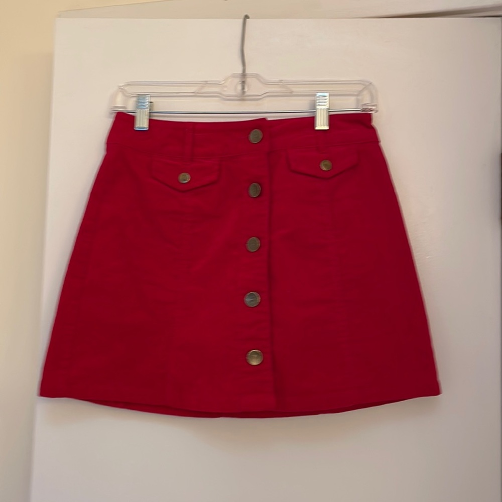Red corduroy mini skirt